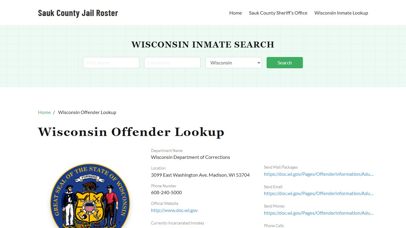 Wisconsin Inmate Search, Jail Rosters - Sauk County Jail