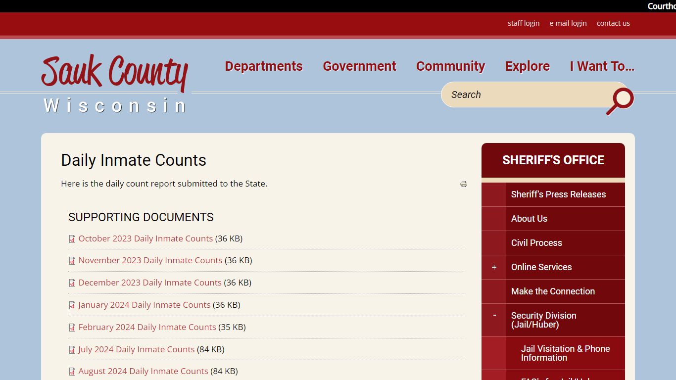 Daily Inmate Counts | Sauk County Wisconsin Official Website