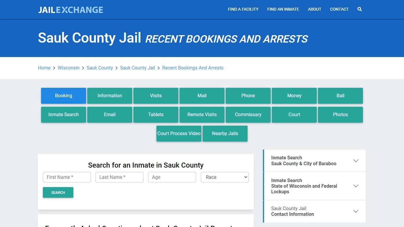 Sauk County Jail Recent Bookings And Arrests - Jail Exchange